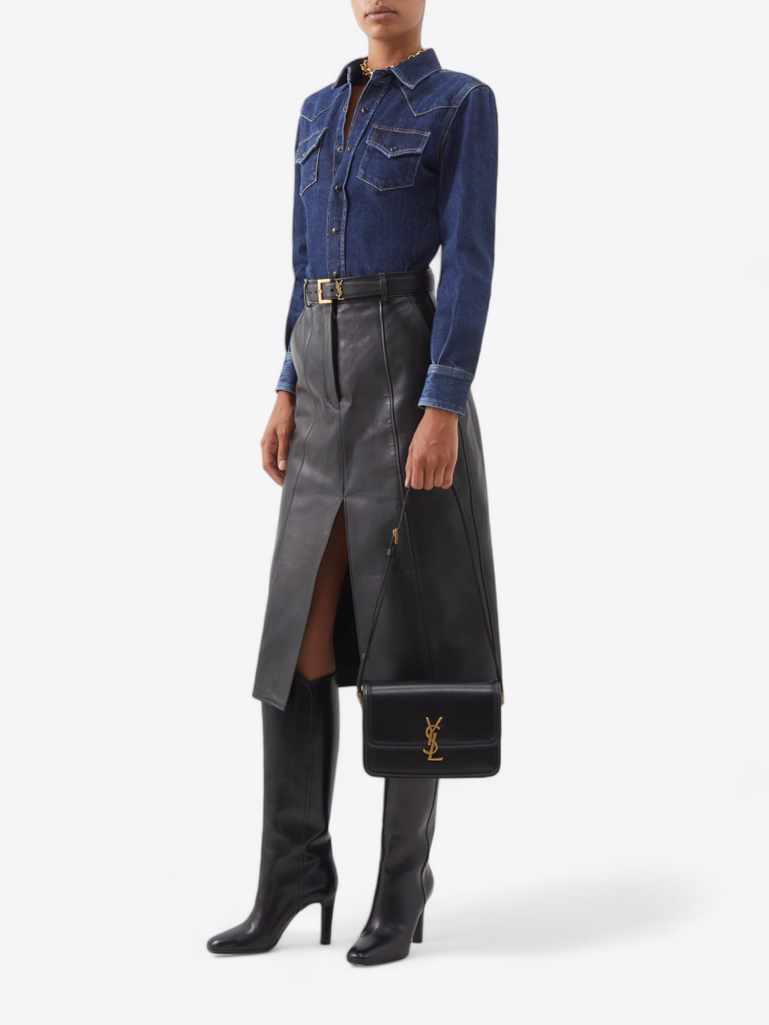 Zwarte Saint Laurent Solferino leren tas met gouden details